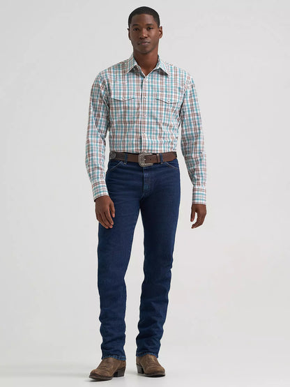 Men's Wrangler Western Snap Plaid Shirt - Turquoise