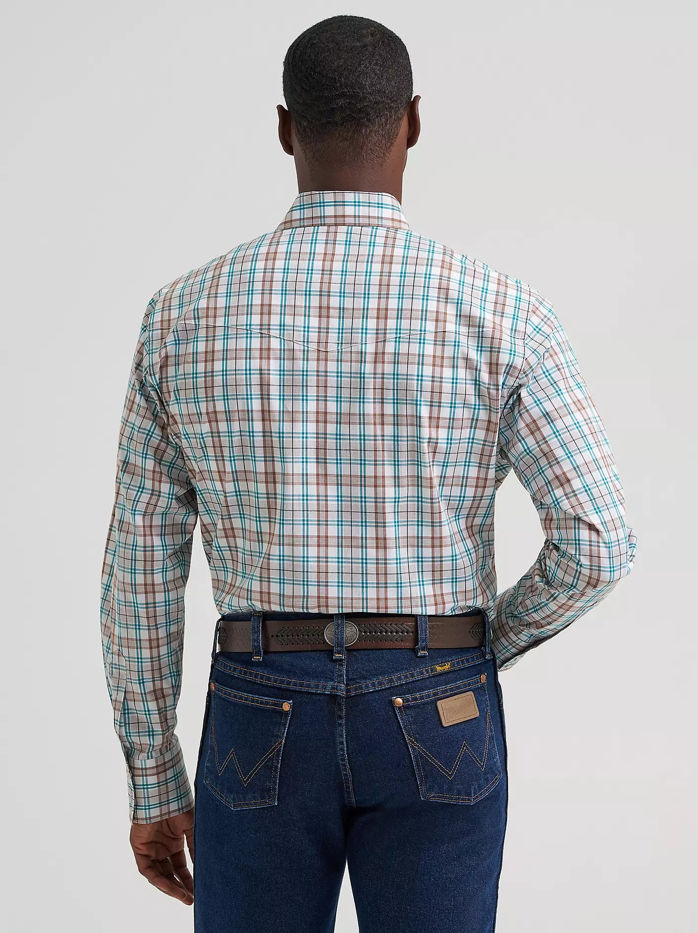Men's Wrangler Western Snap Plaid Shirt - Turquoise