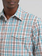 Men's Wrangler Western Snap Plaid Shirt - Turquoise