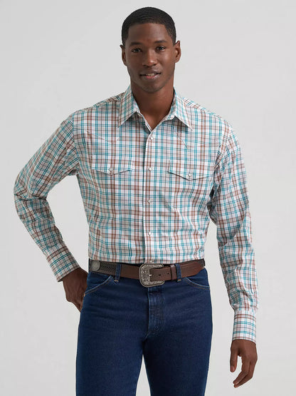 Men's Wrangler Western Snap Plaid Shirt - Turquoise