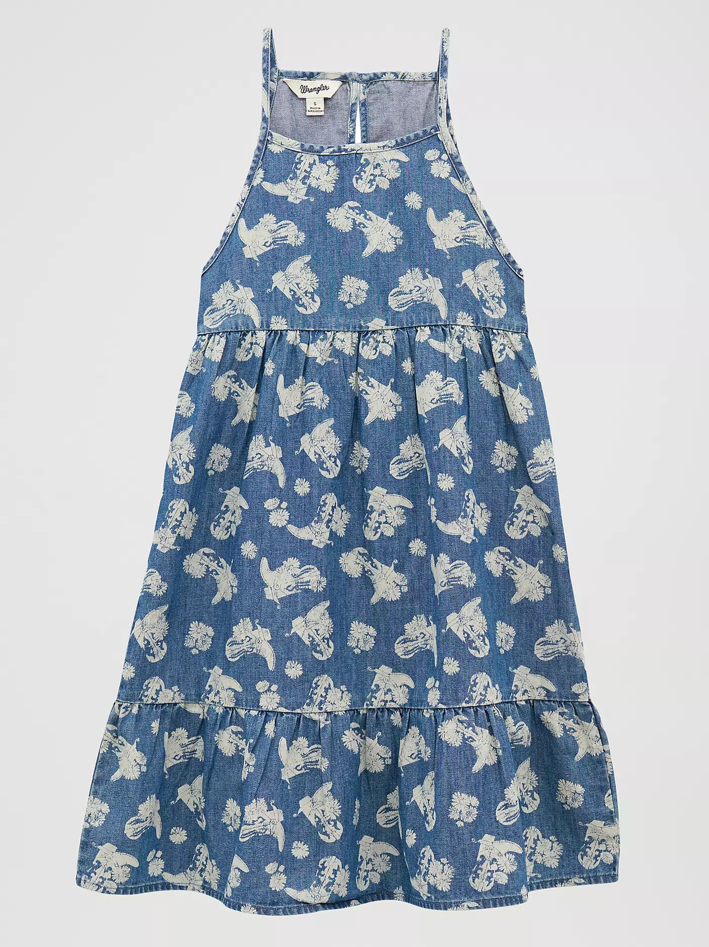 Girl's Wrangler Floral Boot Print Denim Dress