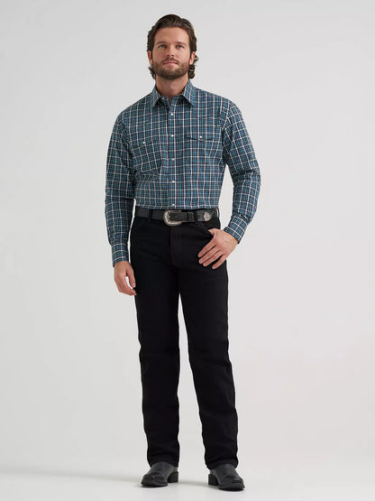 Men's Wrangler Wrinkle Resist Long Sleeve Western Snap Plaid Shirt
