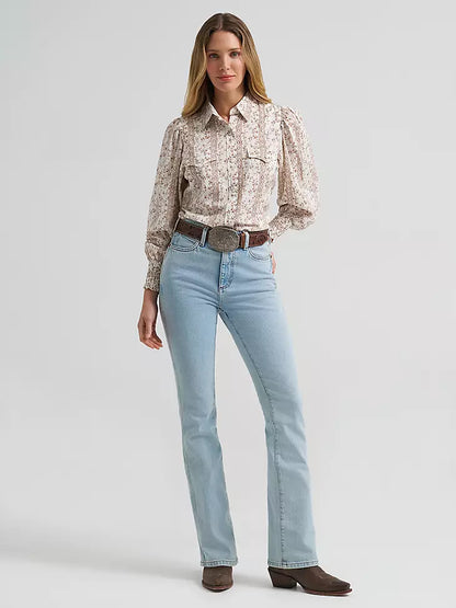 Women's Wrangler Smoked Sleeve Snap Blouse
