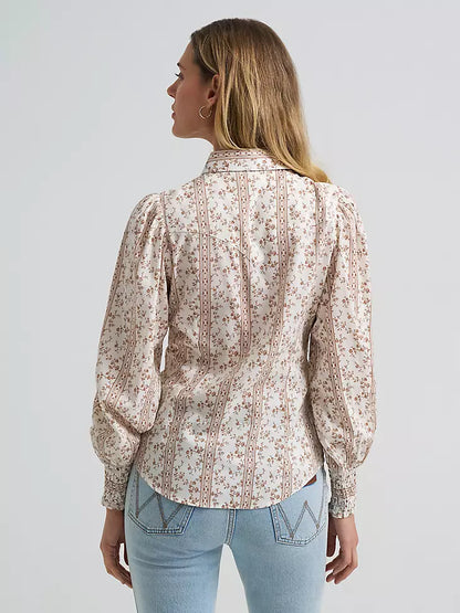 Women's Wrangler Smoked Sleeve Snap Blouse