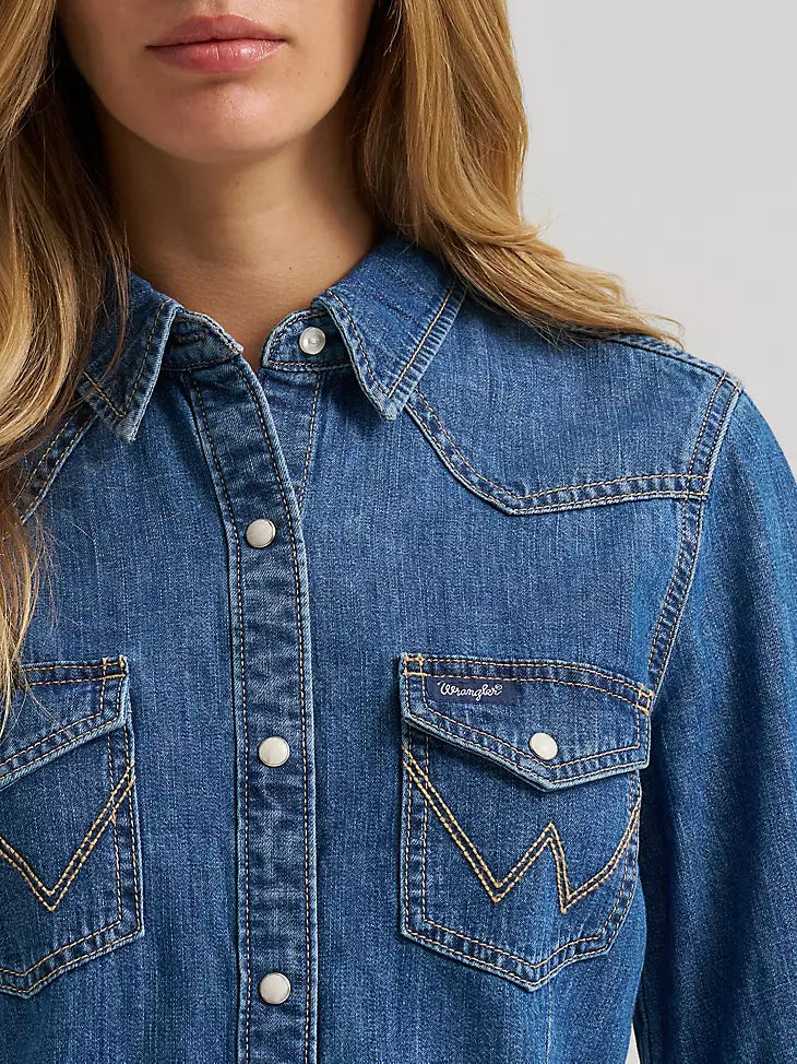 Women's Wrangler Barrel Sleeve Denim Snap Shirt