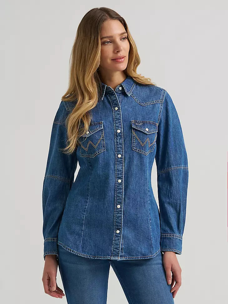 Women's Wrangler Barrel Sleeve Denim Snap Shirt