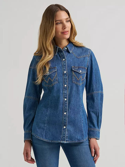 Women's Wrangler Barrel Sleeve Denim Snap Shirt