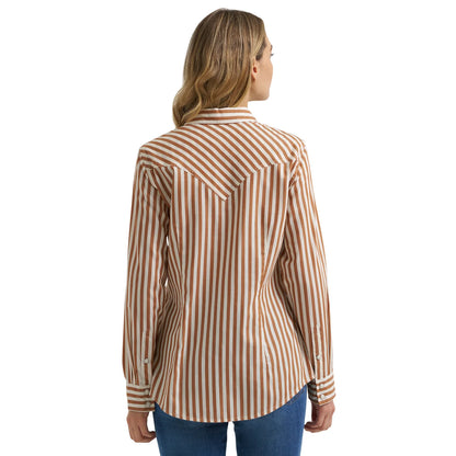 Women's Wrangler Retro Western Snap Striped Shirt - Brown