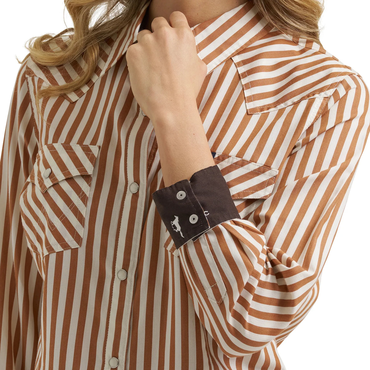 Women's Wrangler Retro Western Snap Striped Shirt - Brown