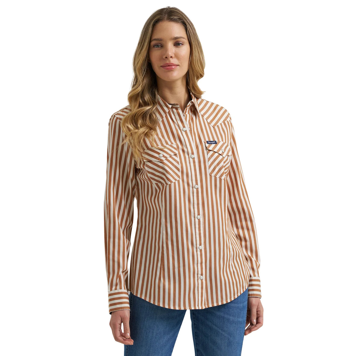 Women's Wrangler Retro Western Snap Striped Shirt - Brown