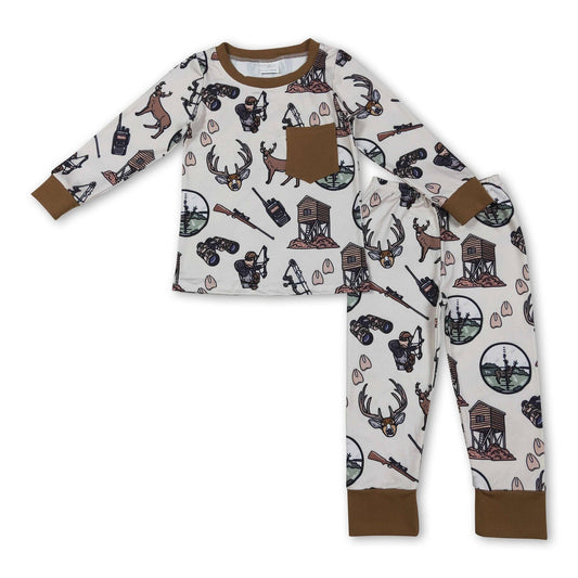 Boy & Girls Long Sleeves Hunting Deer Pajamas