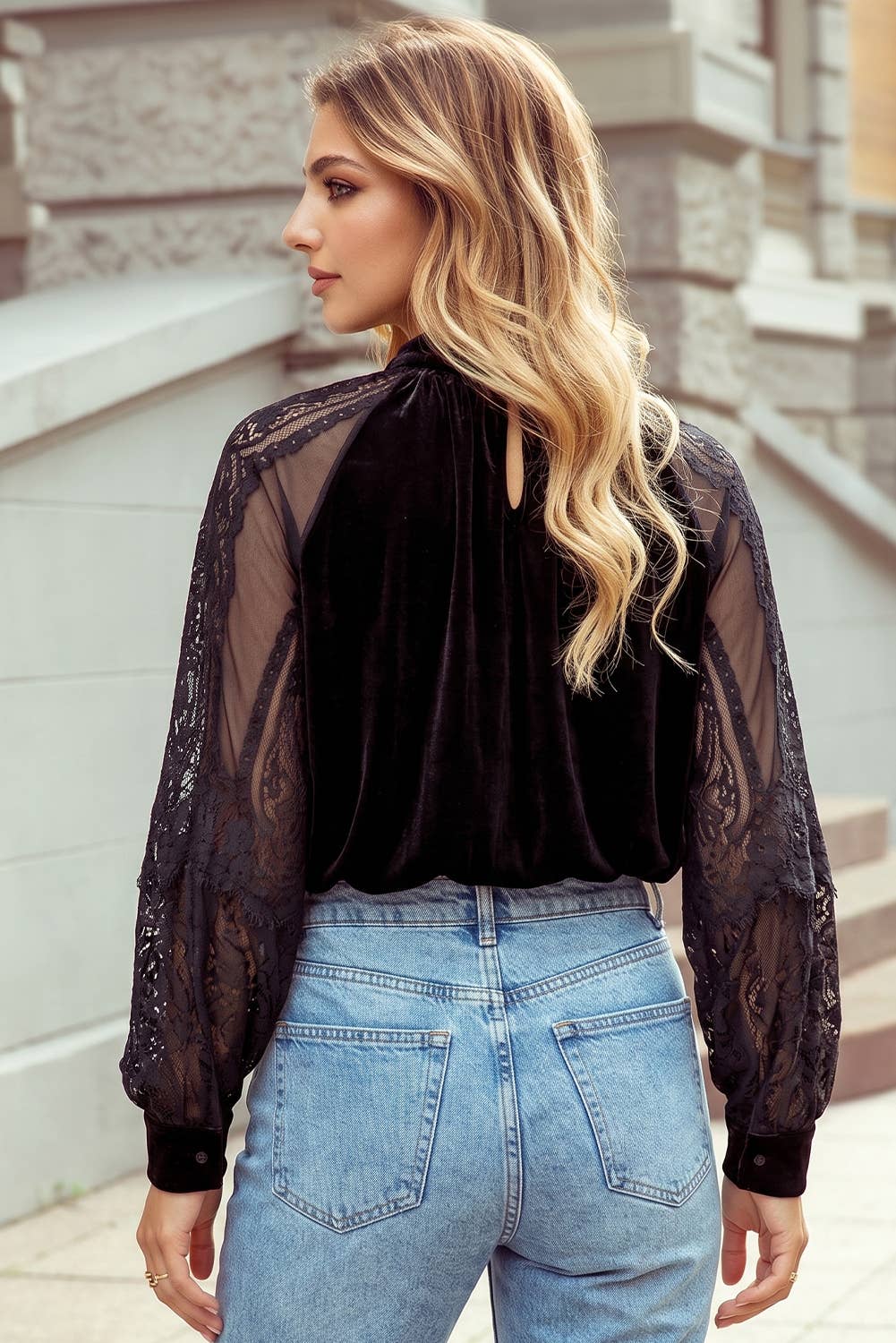 Women's Sheer Lace Sleeve Blouse