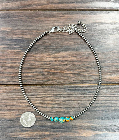 Round Clustered Bead and Gemstone Necklace