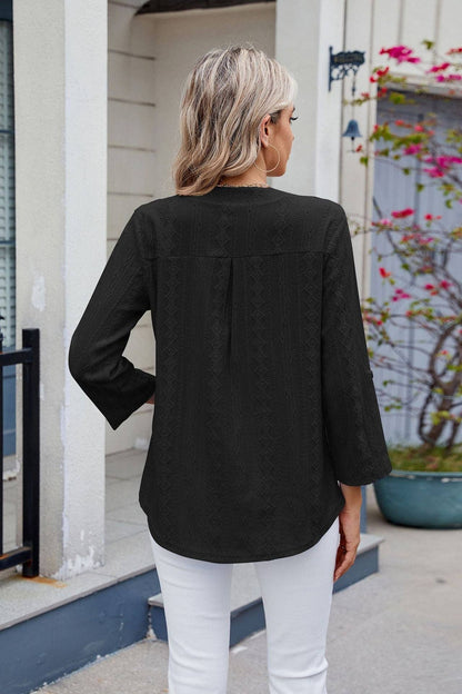 Women's Solid V-Neck Sleeve Button Top