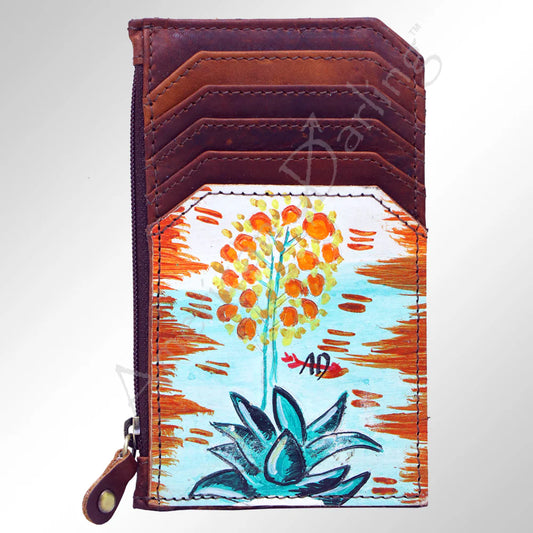 American Darling Hand-Printed Leather Card Holder - Dandelion