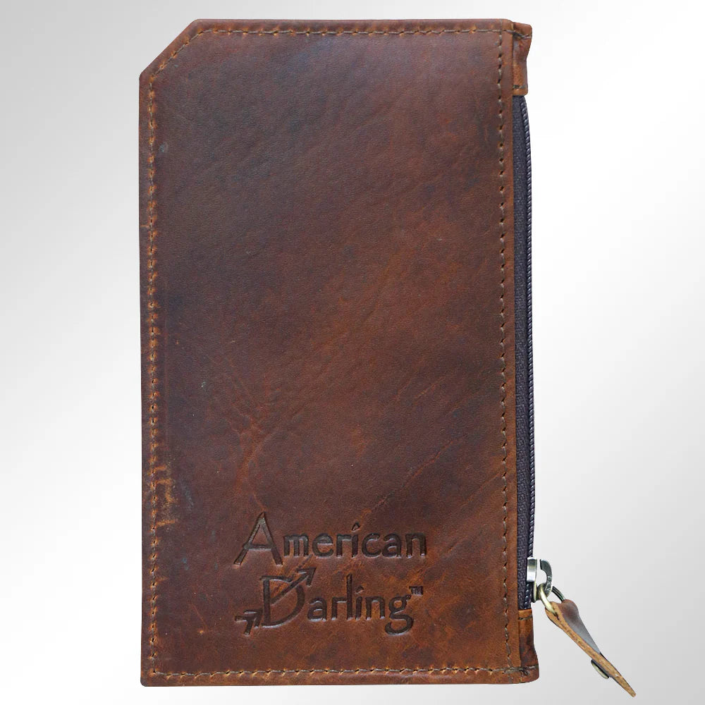 American Darling Hand-Painted Card Holder - Western Cowhide Leather Zip Wallet