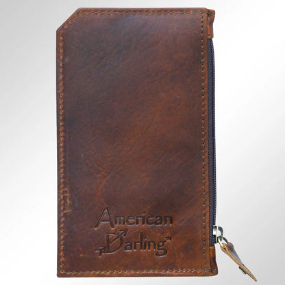 American Darling Hand-Painted Card Holder - Western Cowhide Leather Zip Wallet