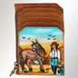 American Darling Hand-Painted Card Holder - Western Cowhide Leather Zip Wallet