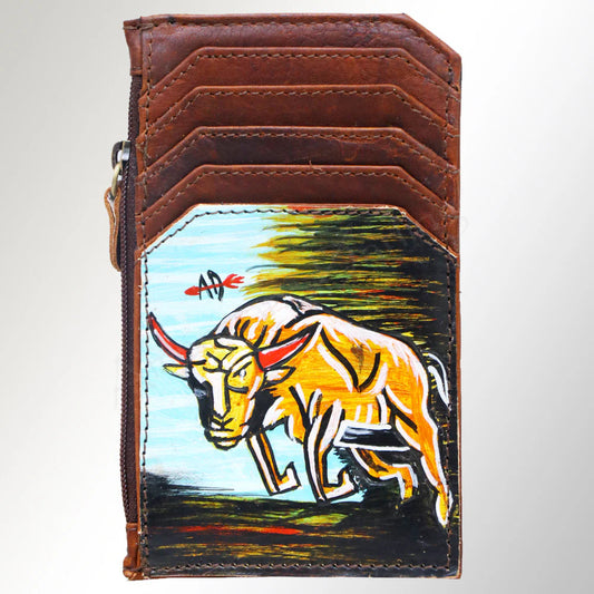 American Darling Hand-Printed Leather Card Holder - Bull