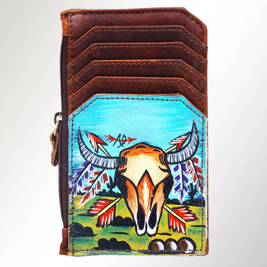 American Darling Hand-Printed Leather Card Holder - Skull