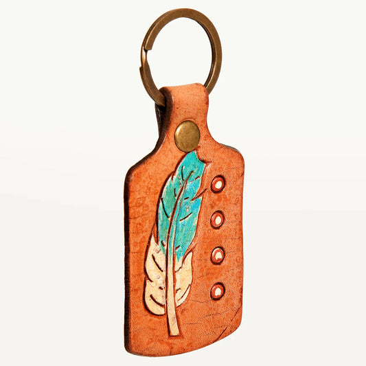 American Darling Hand-Tooled Leather Keyring - Feather