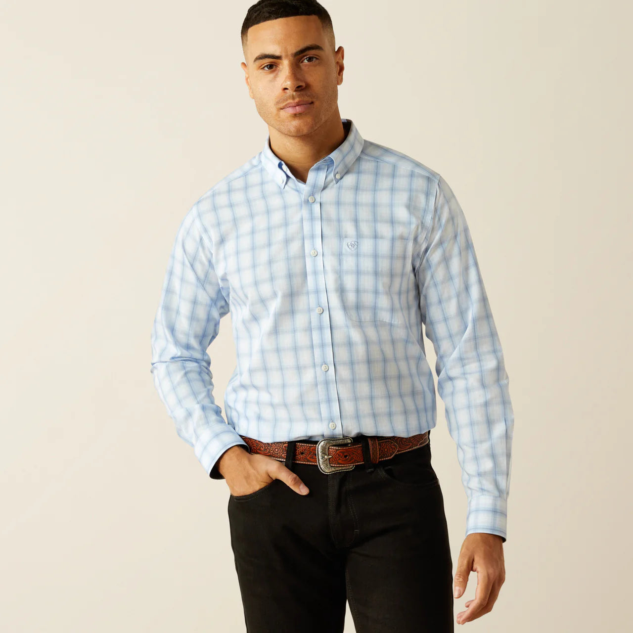 Men's Ariat Wrinkle Free Slim Fit Shirt - Blue Plaid