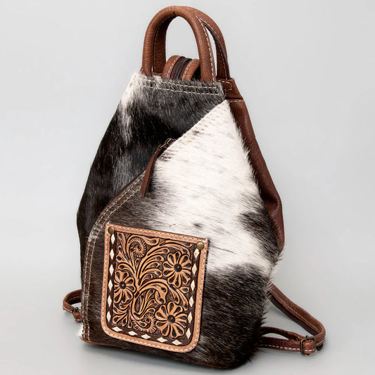 American Darling Hair-On Western Leather Backpack - White/Black