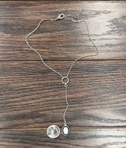 Oval White Turquoise Y-Necklace