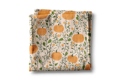 Fall Pumpkin Floral Kitchen Waffle Towel