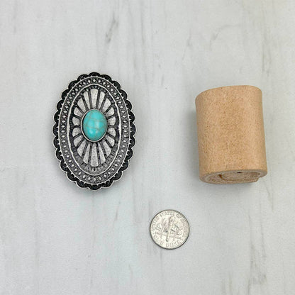 Silver metal with blue turquoise stone wild rag slide