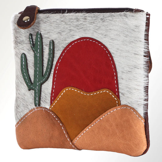 American Darling Hair-On Cowhide Coin Purse with Desert Scene Applique