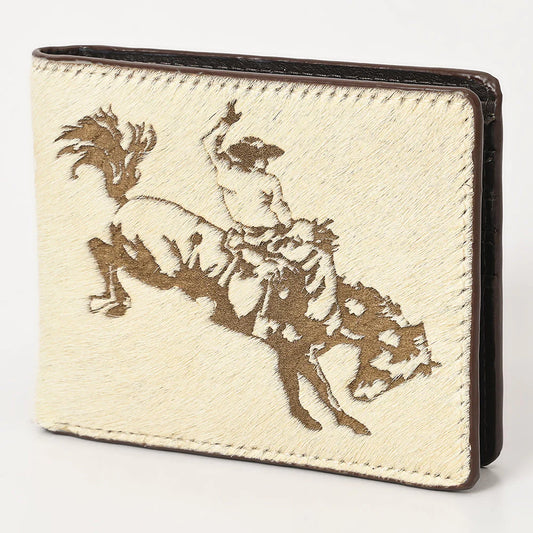 American Darling Hair-On Leather Engraved Wallet - Saddle Bronc
