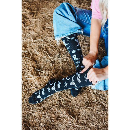 Lucky Chuck Performance Boot Socks-Get Western Black and White