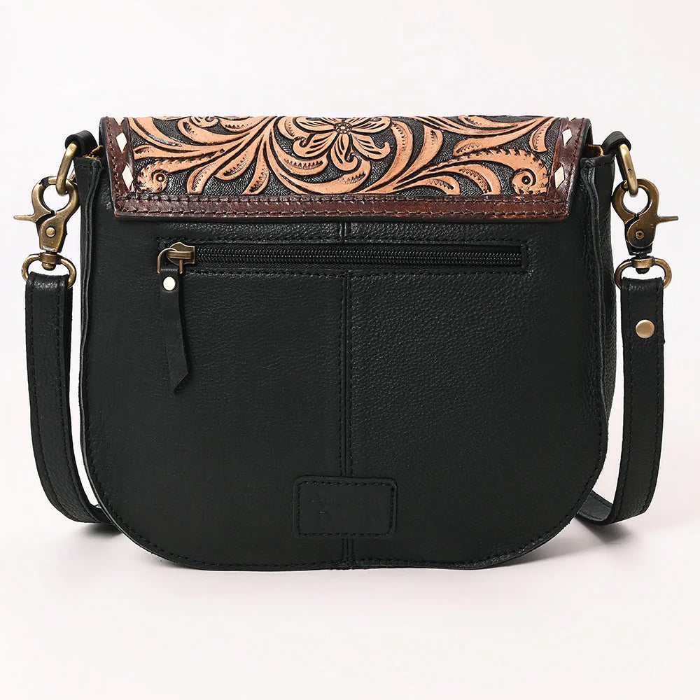American Darling Tooled Leather Flap Quilted Black Crossbody Bag