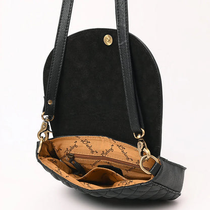 American Darling Tooled Leather Flap Quilted Black Crossbody Bag
