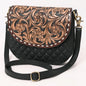 American Darling Tooled Leather Flap Quilted Black Crossbody Bag