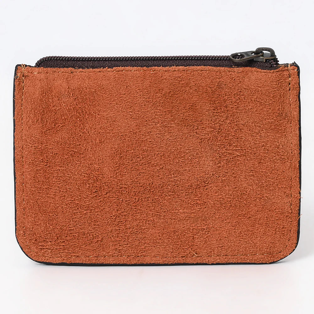 American Darling Tan Suede Card Holder with White Embroidery and Zip Closure