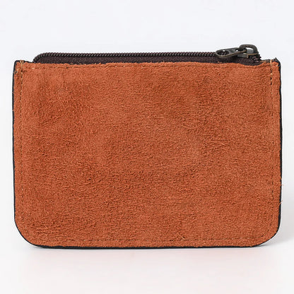 American Darling Tan Suede Card Holder with White Embroidery and Zip Closure