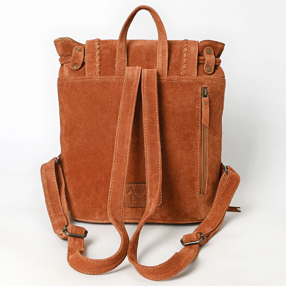 American Darling Brown Genuine Leather Fringe Backpack with Braided Flap & Western Conchos