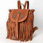American Darling Brown Genuine Leather Fringe Backpack with Braided Flap & Western Conchos