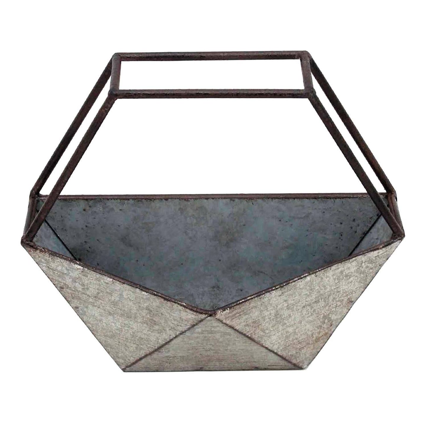 Geometric Rustic Galvanized Metal Planter Pot Gray