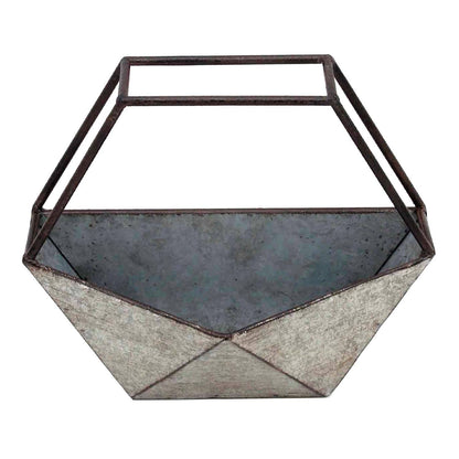 Geometric Rustic Galvanized Metal Planter Pot Gray