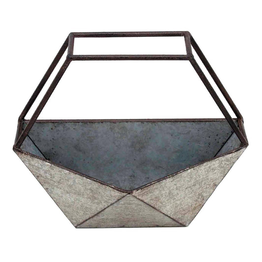 Geometric Rustic Galvanized Metal Planter Pot Gray