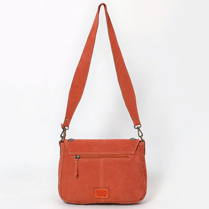 American Darling Rust Suede Crossbody - White Stitching and Concho Accents