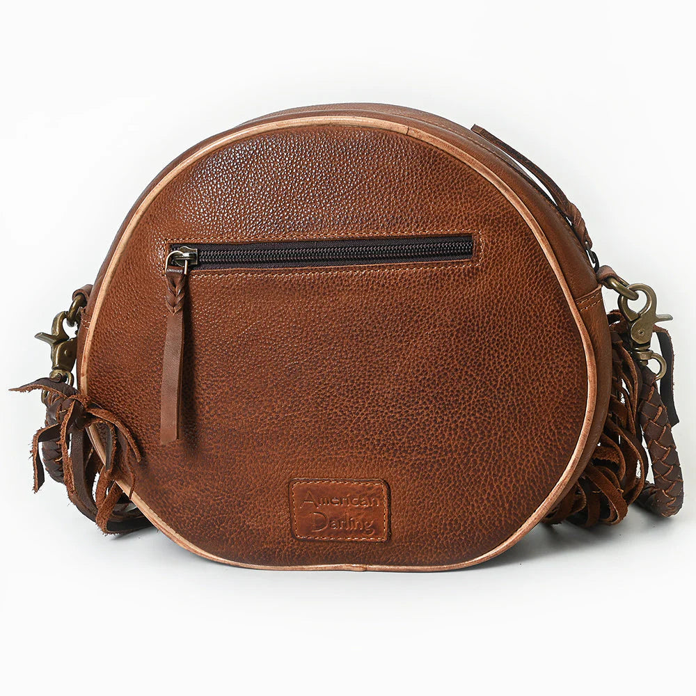 American Darling Round Canteen Bag - Turquoise Concho, Fringe, and Braided Strap