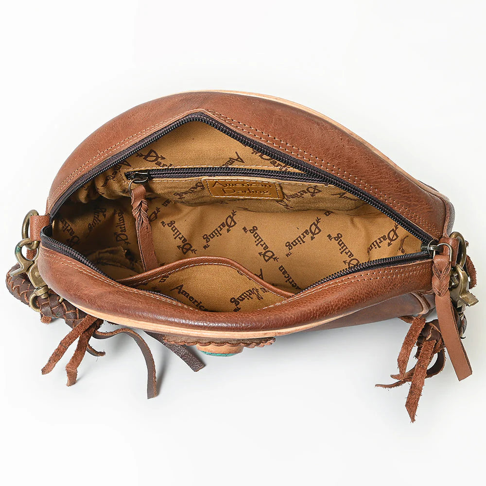 American Darling Round Canteen Bag - Turquoise Concho, Fringe, and Braided Strap