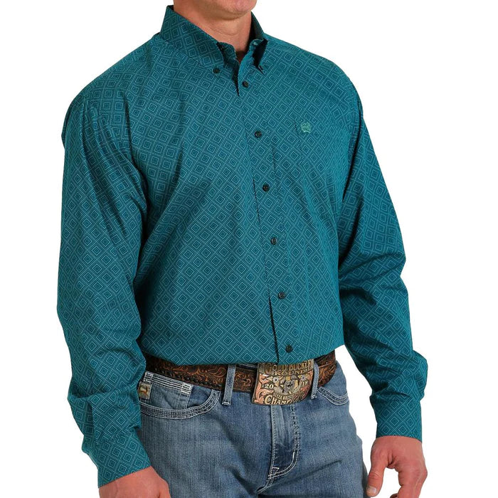 Men's Cinch Long Sleeve Button Down Shirt-Teal