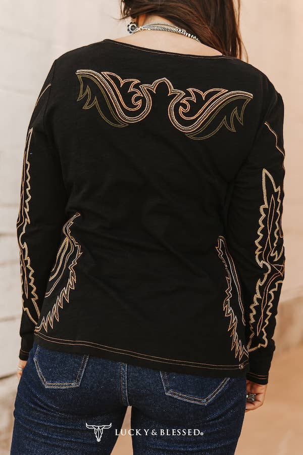 Women's Boot Stitch Contrast Long Sleeve - Black