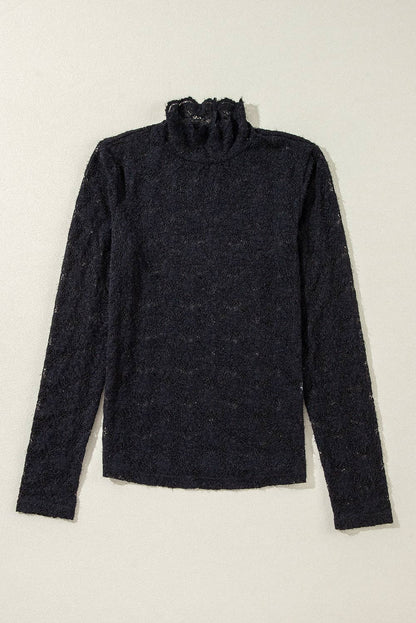 Women's Floral Lace High Neck Long Sleeve Top