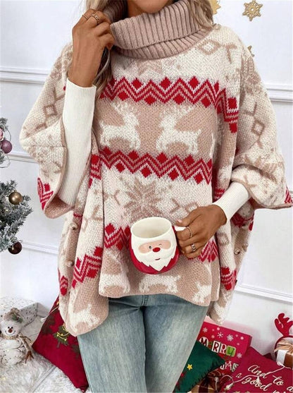 Women's Christmas Elk Bat-Sleeve Knitted Sweater
